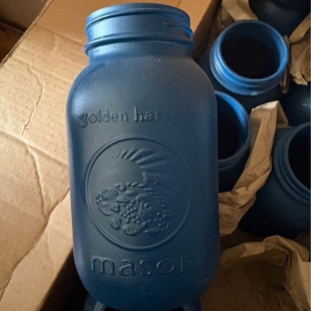Blue Mason Jar Vase